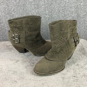 Khaki Green Ankle Boots w/Buckle Sz 9M